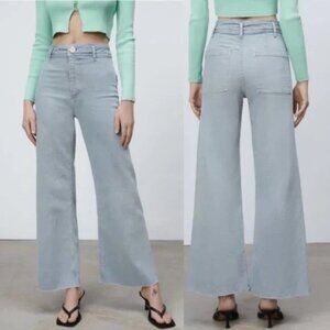 Zara light blue high waist marine straight jeans